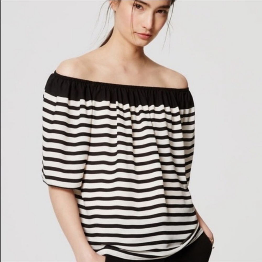 Loft Black and White Stripe Off The Shoulder Top